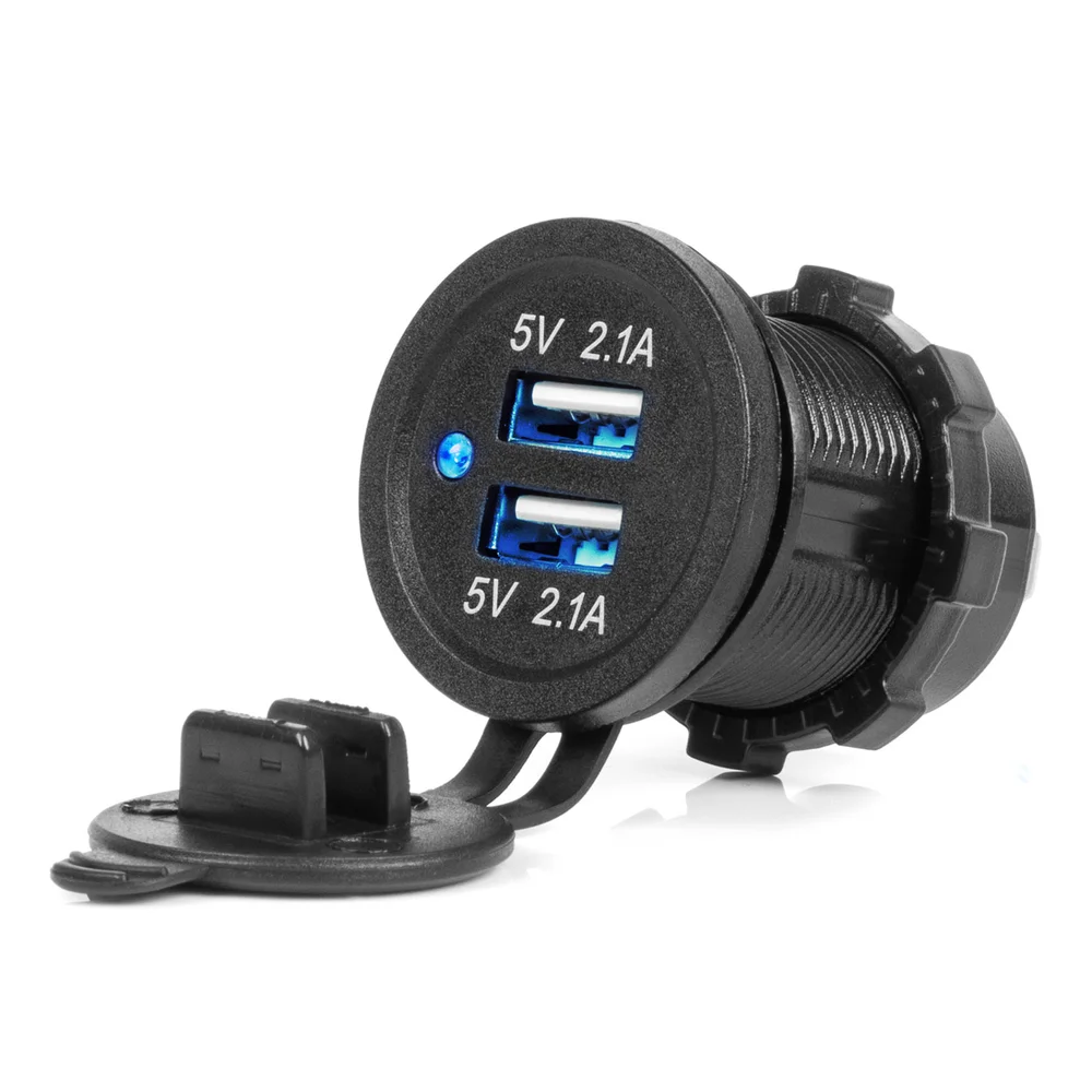 Vodotěsná nabíječka s modrým LED indikátorem 4.2A 2xUSB 12/24V AMiO-04217