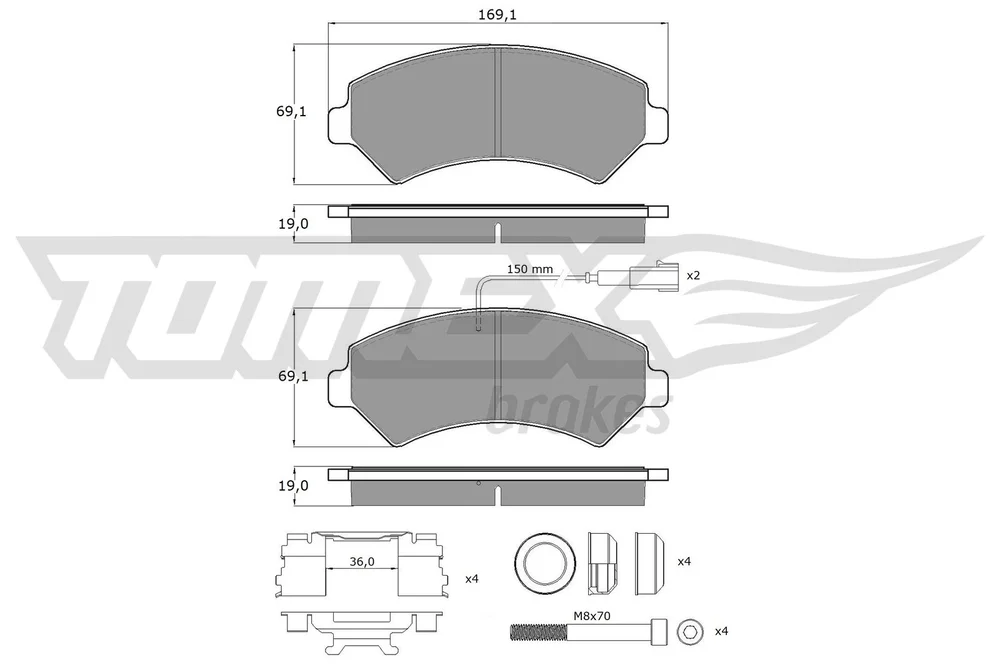 Sada brzdových destiček, kotoučová brzda Tomex Brakes TX14-401