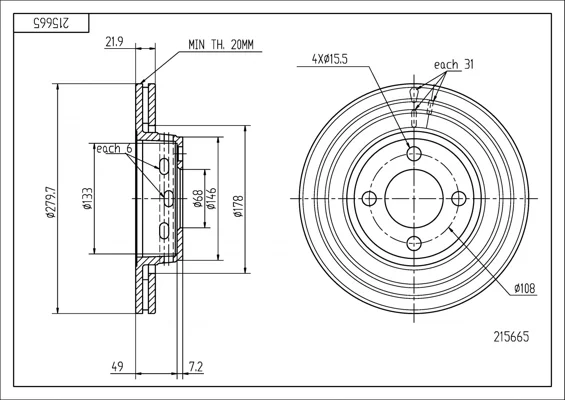 BRZ.KOTOUČ /P/ AUDI 80 92-96,CABRIO 97- HART 215665