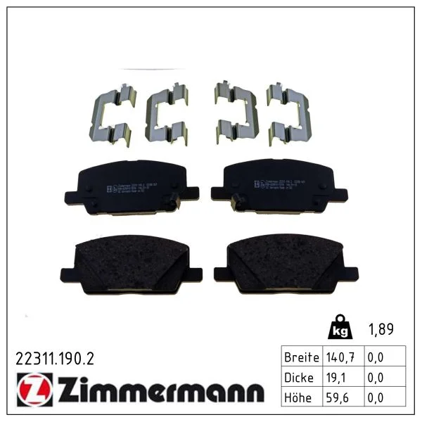 Sada brzdových destiček, kotoučová brzda ZIMMERMANN 22311.190.2 Sada brzdových destiček, kotoučová brzda ZIMMERMANN 22311.190.2