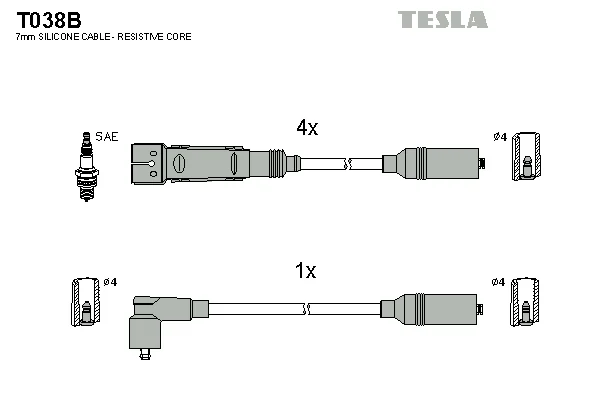 Sada kabelů pro zapalování TESLA T038B