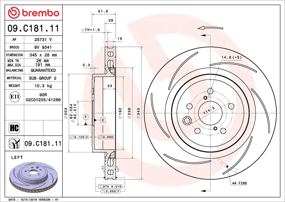Brzdový kotouč BREMBO 09.C181.11 – OE 424320W010