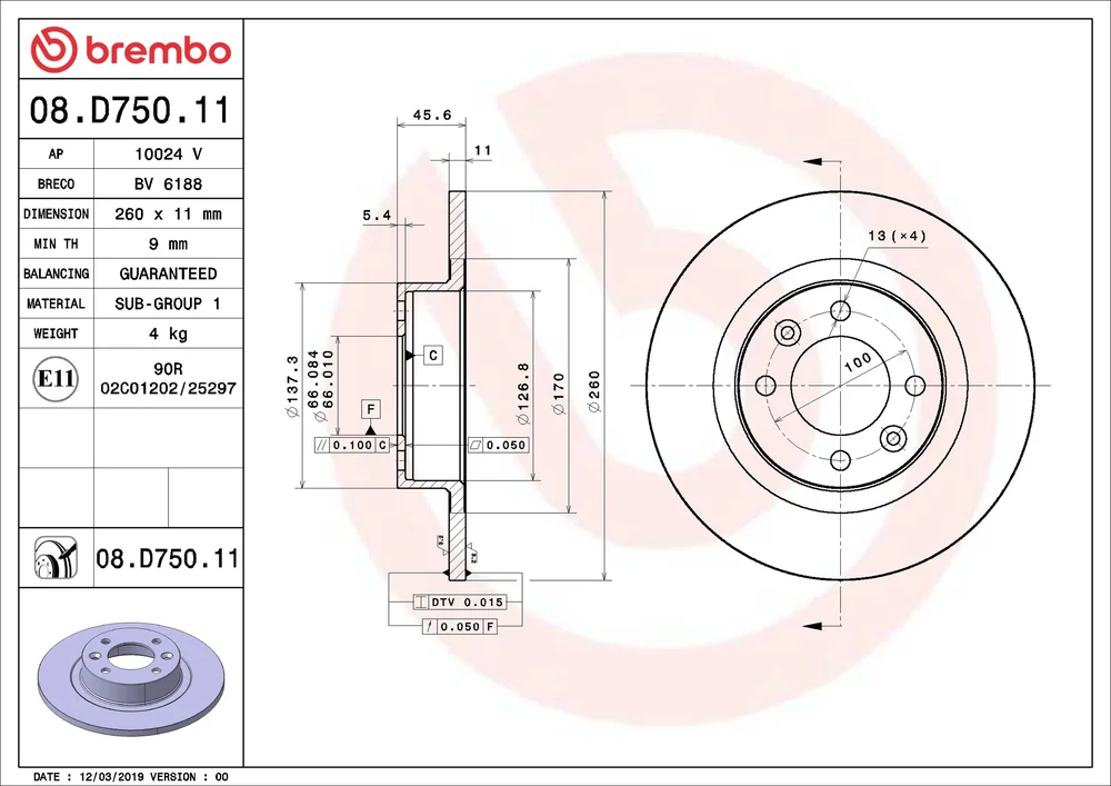 Brzdový kotouč BREMBO 08.D750.11 – OE 8450031131