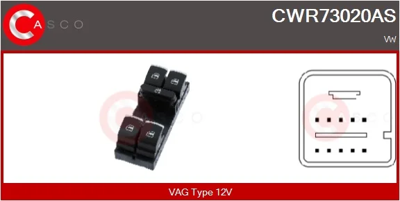 Spínač, zvedací zařízení oken CASCO CWR73020AS Spínač, zvedací zařízení oken CASCO CWR73020AS